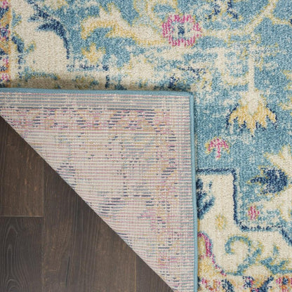 8' X 10' Ivory And Blue Oriental Distressed Area Rug
