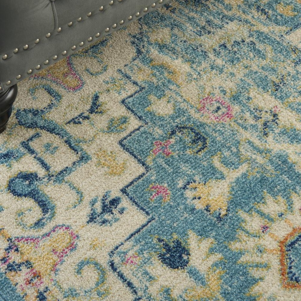 8' X 10' Ivory And Blue Oriental Distressed Area Rug