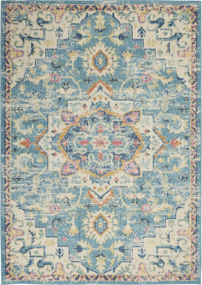 8' X 10' Ivory And Blue Oriental Distressed Area Rug