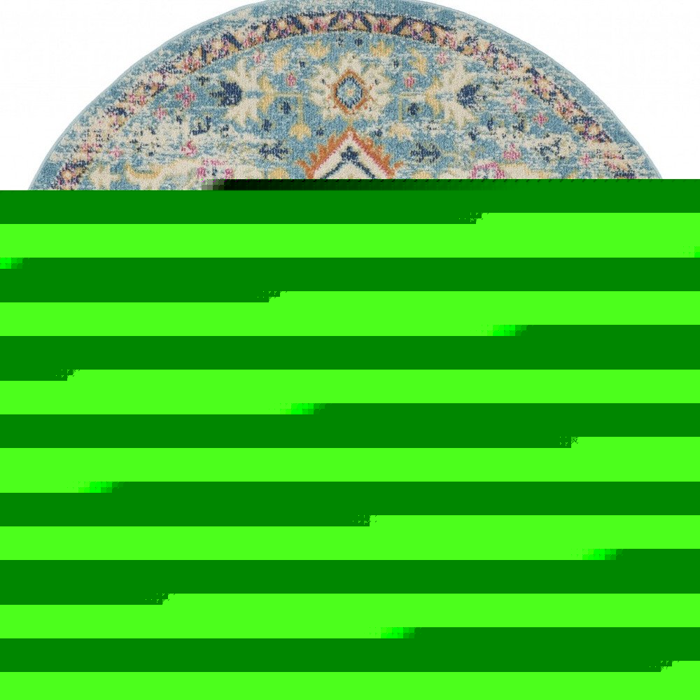5' Ivory And Blue Oriental Distressed Round Rug