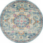 8' Ivory And Blue Oriental Distressed Round Rug