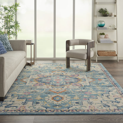 5' X 7' Blue And Ivory Dhurrie Area Rug