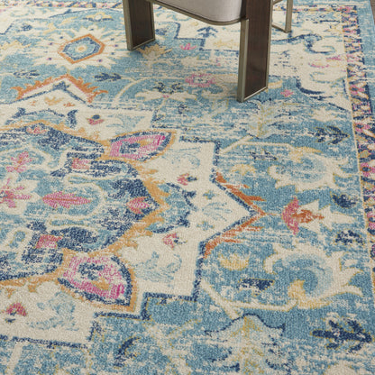 5' X 7' Blue And Ivory Dhurrie Area Rug