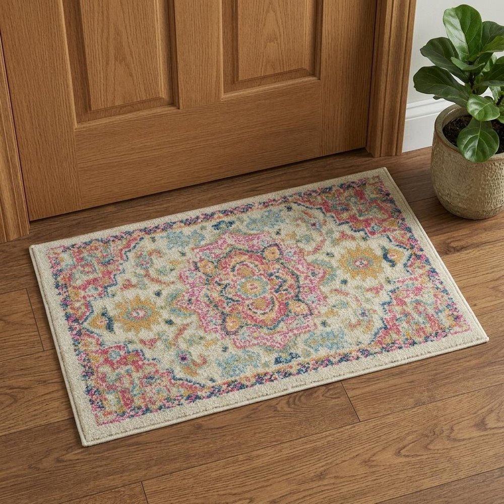 4' X 6' Pink And Ivory Southwestern Distressed Area Rug