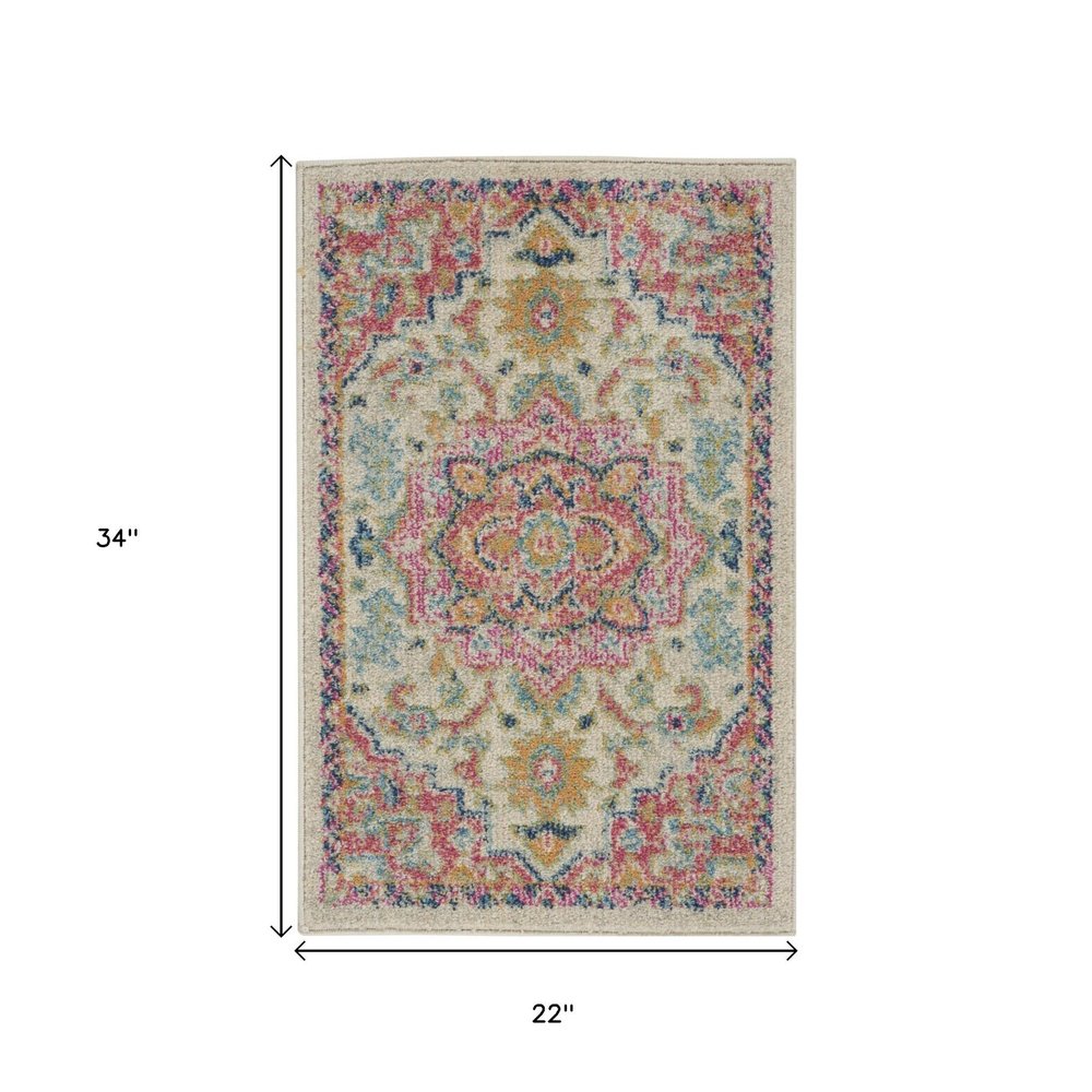 4' X 6' Pink And Ivory Southwestern Distressed Area Rug