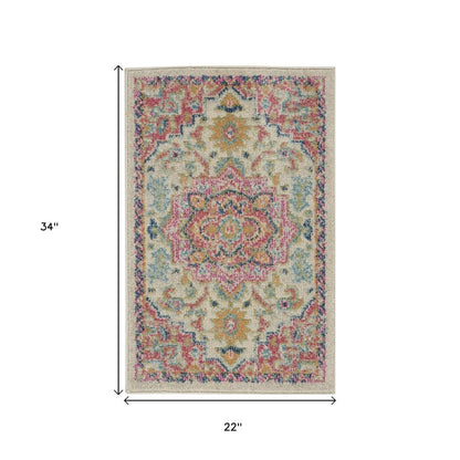 4' X 6' Pink And Ivory Southwestern Distressed Area Rug