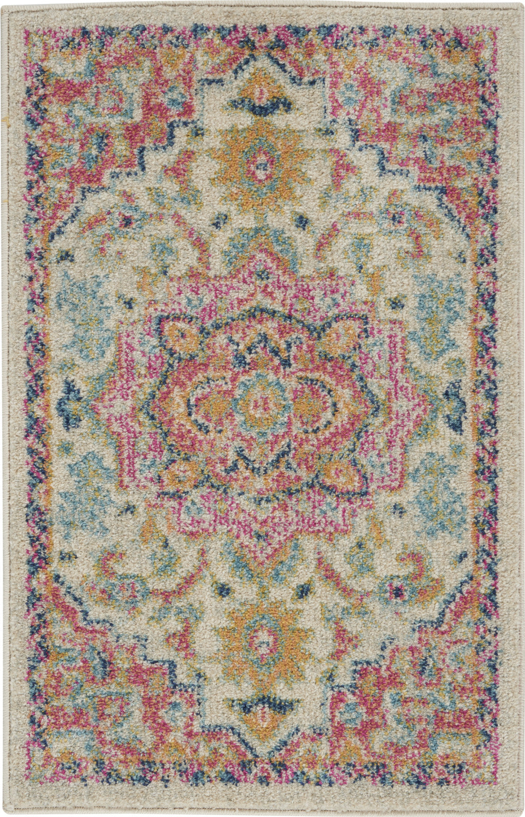 5' X 7' Pink And Ivory Southwestern Dhurrie Area Rug