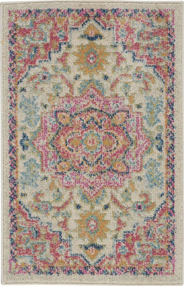 4' X 6' Pink And Ivory Southwestern Distressed Area Rug