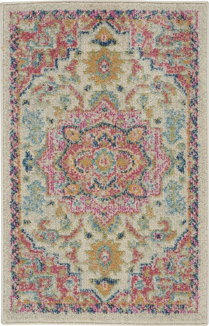 4' X 6' Pink And Ivory Southwestern Distressed Area Rug