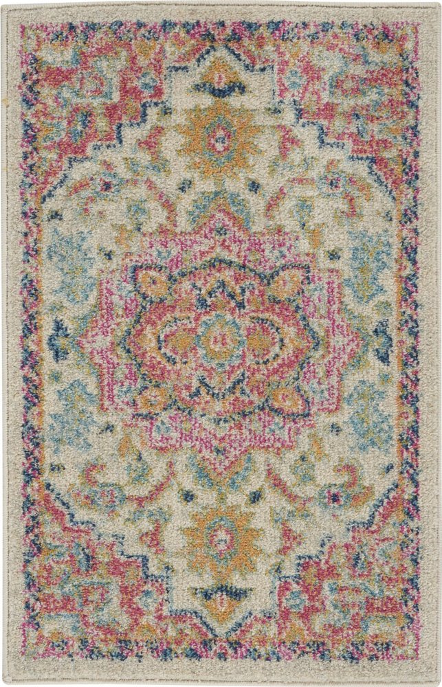 4' X 6' Pink And Ivory Southwestern Distressed Area Rug