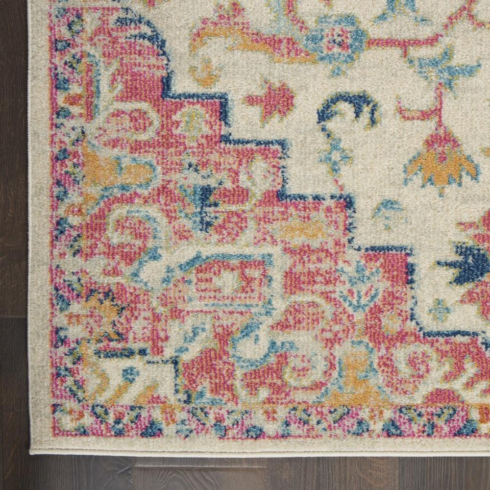 8' Pink And Ivory Southwestern Distressed Runner Rug