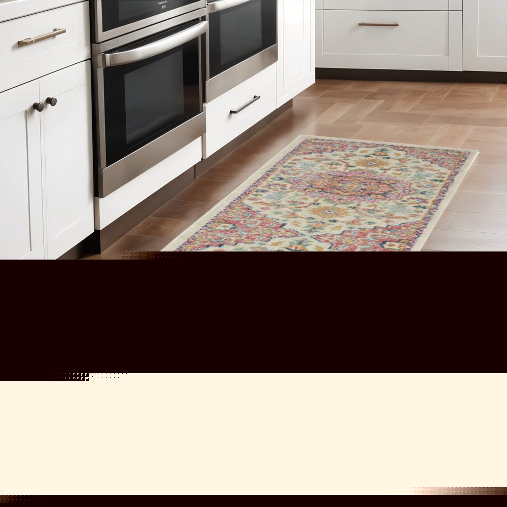 8' Pink And Ivory Southwestern Distressed Runner Rug