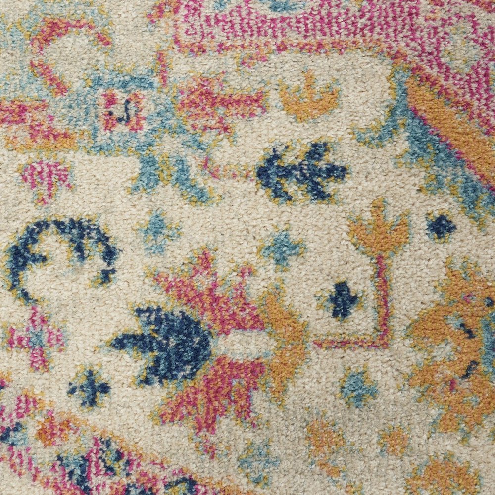 8' Pink And Ivory Southwestern Distressed Runner Rug
