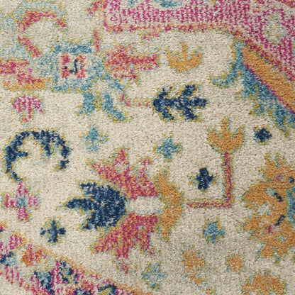 8' Pink And Ivory Southwestern Distressed Runner Rug