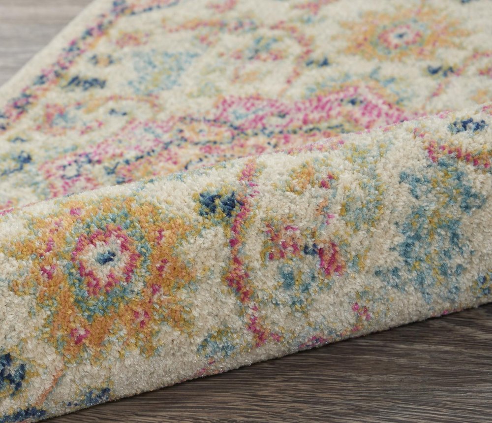 8' Pink And Ivory Southwestern Distressed Runner Rug