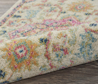 8' Pink And Ivory Southwestern Distressed Runner Rug