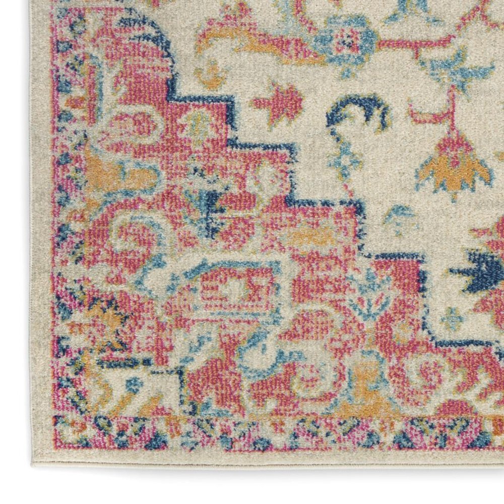 8' Pink And Ivory Southwestern Distressed Runner Rug