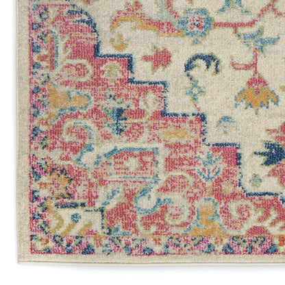 8' Pink And Ivory Southwestern Distressed Runner Rug