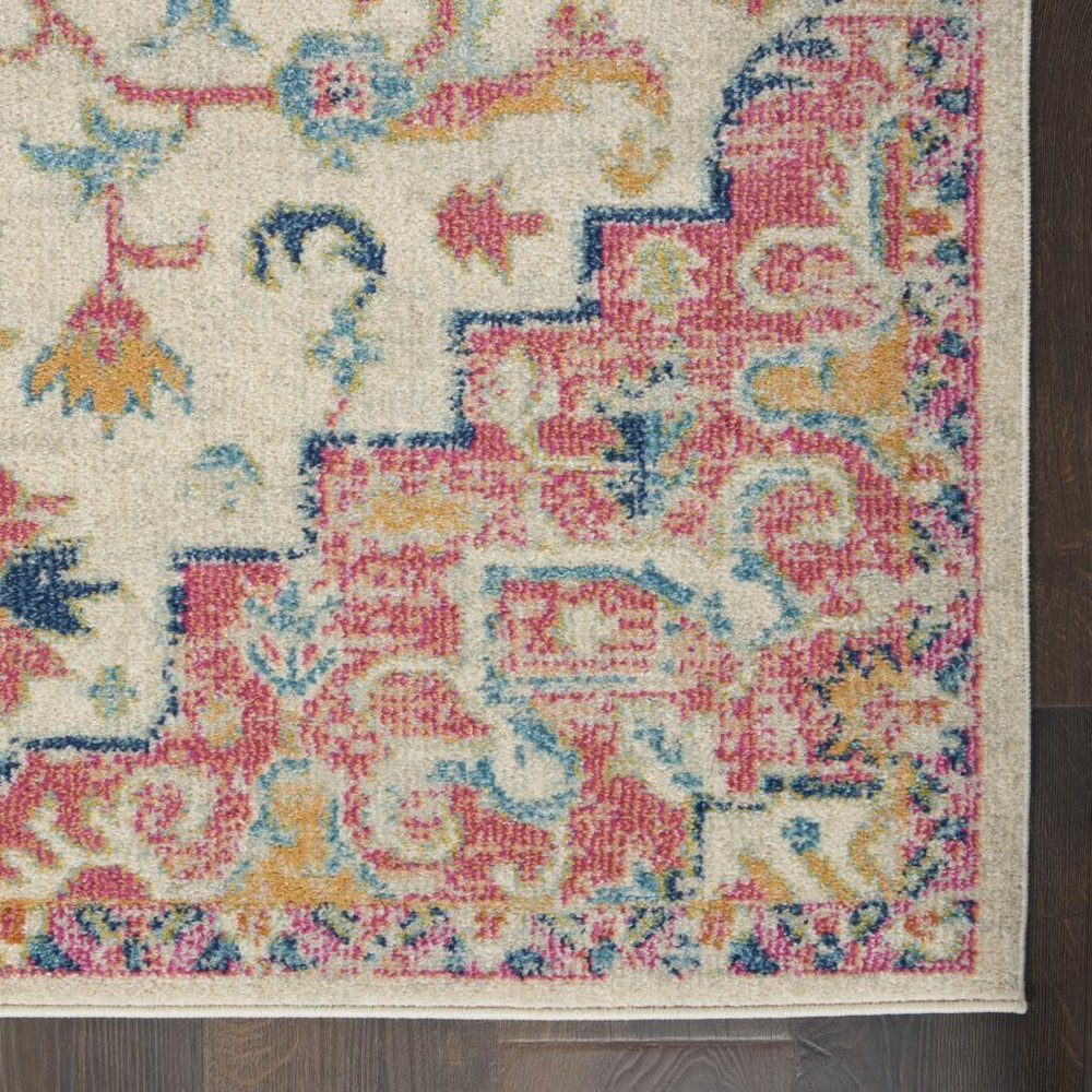 8' Pink And Ivory Southwestern Distressed Runner Rug