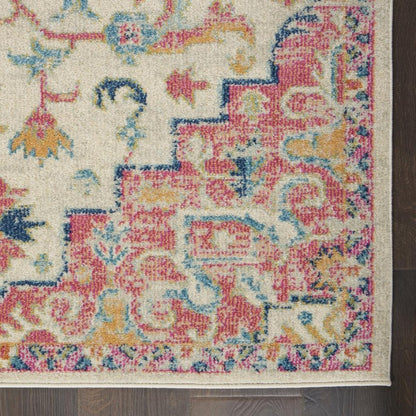 8' Pink And Ivory Southwestern Distressed Runner Rug