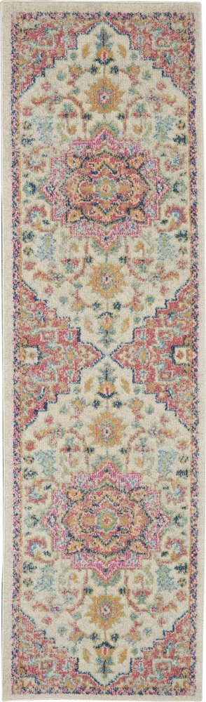 8' Pink And Ivory Southwestern Distressed Runner Rug