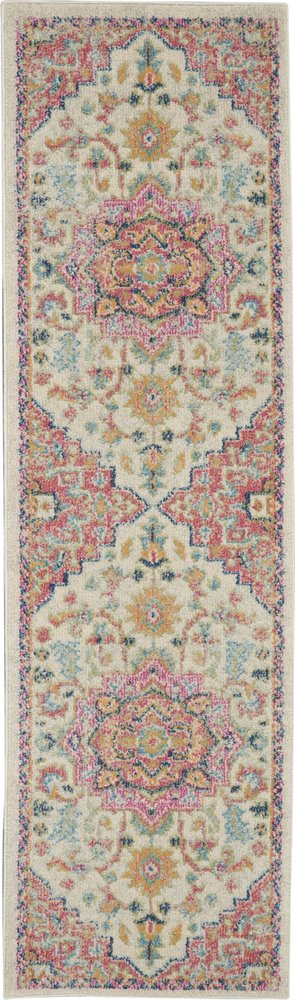 8' Pink And Ivory Southwestern Distressed Runner Rug