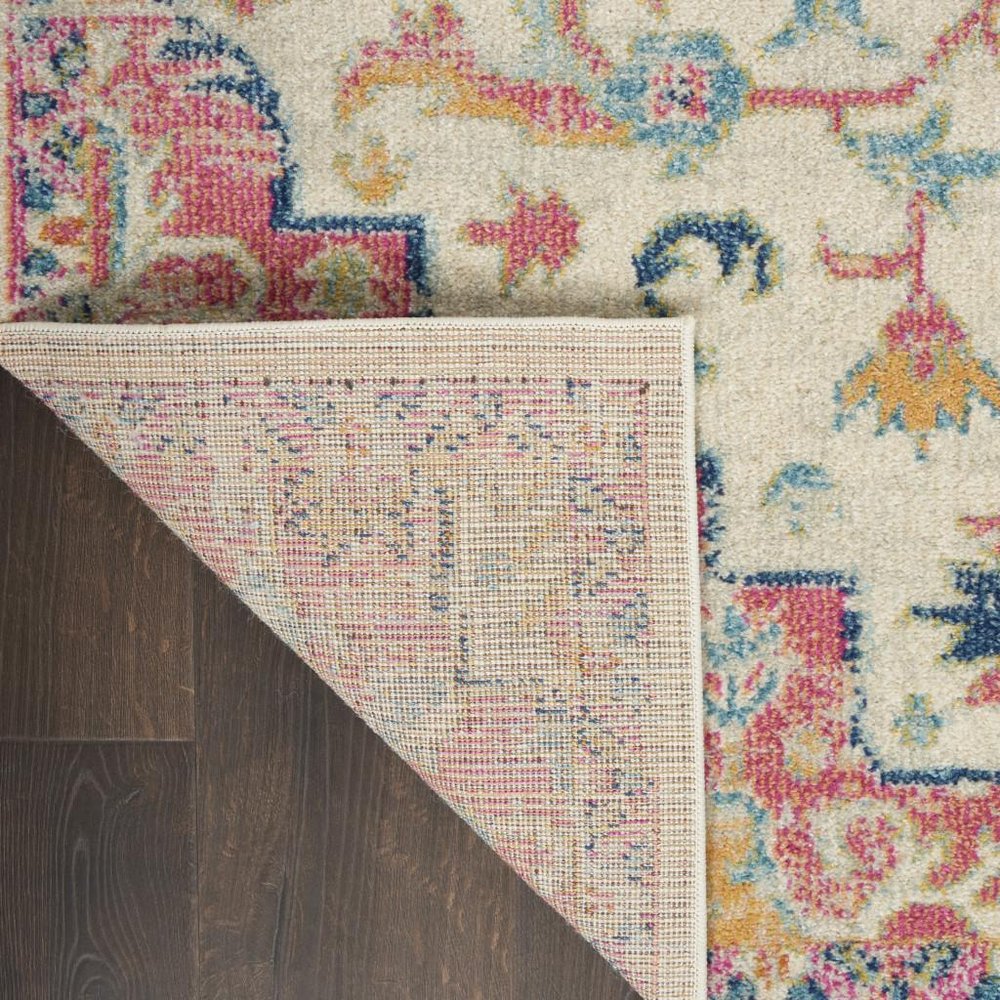 8' Pink And Ivory Southwestern Distressed Runner Rug