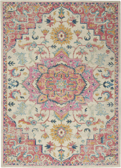 5' X 7' Pink And Ivory Southwestern Dhurrie Area Rug