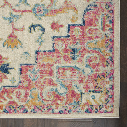 5' X 7' Pink And Ivory Southwestern Dhurrie Area Rug