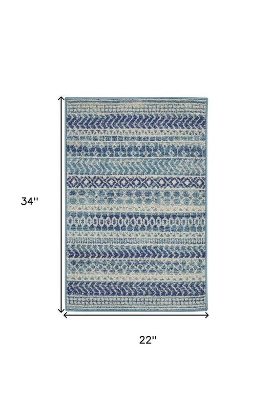 8' Navy Blue And Ivory Southwestern Runner Rug