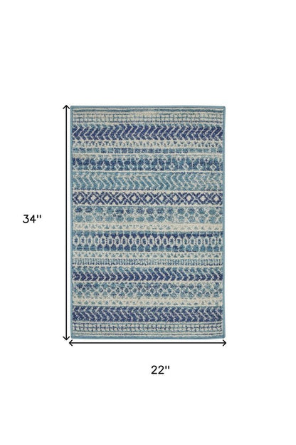 8' X 10' Navy Blue And Ivory Southwestern Area Rug