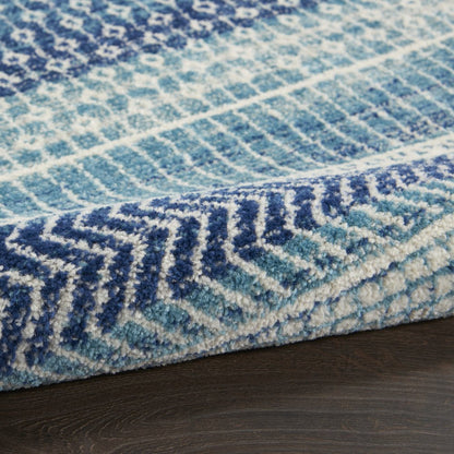 2' X 3' Blue And Ivory Striped Area Rug
