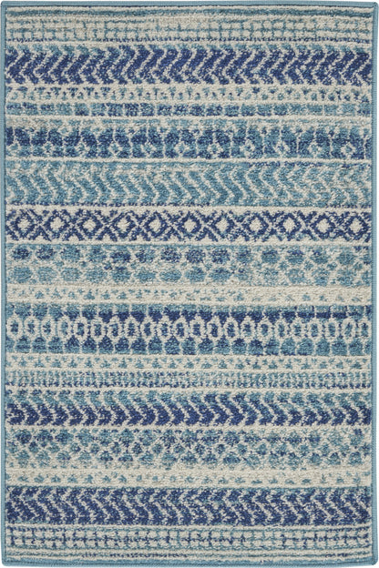 2' X 3' Blue and Ivory Striped Power Loom Area Rug