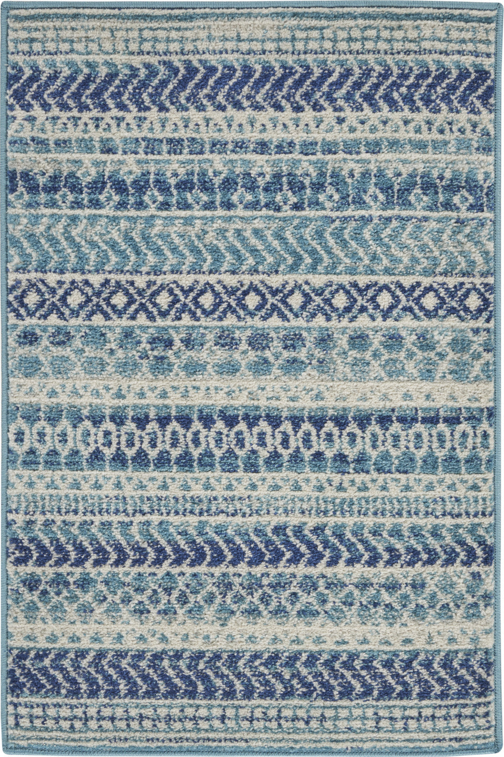 2' X 3' Blue and Ivory Striped Power Loom Area Rug