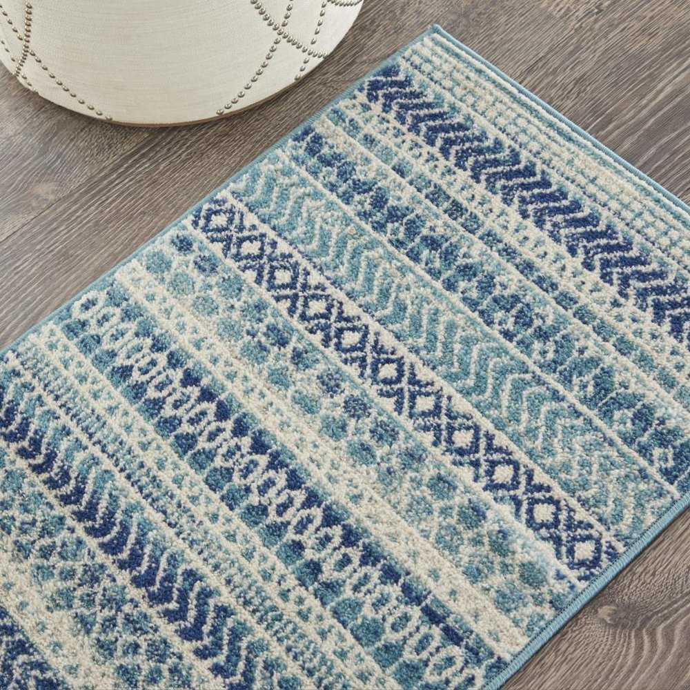 8' X 10' Navy Blue And Ivory Southwestern Area Rug