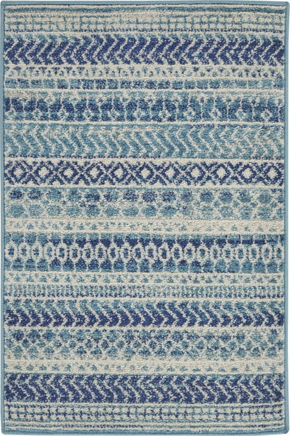 2' X 3' Blue And Ivory Striped Area Rug