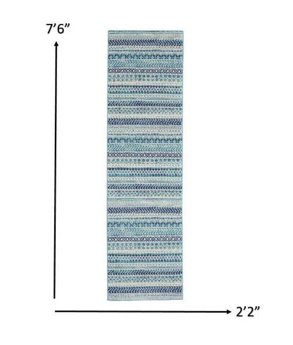 2' X 3' Blue and Ivory Striped Power Loom Area Rug