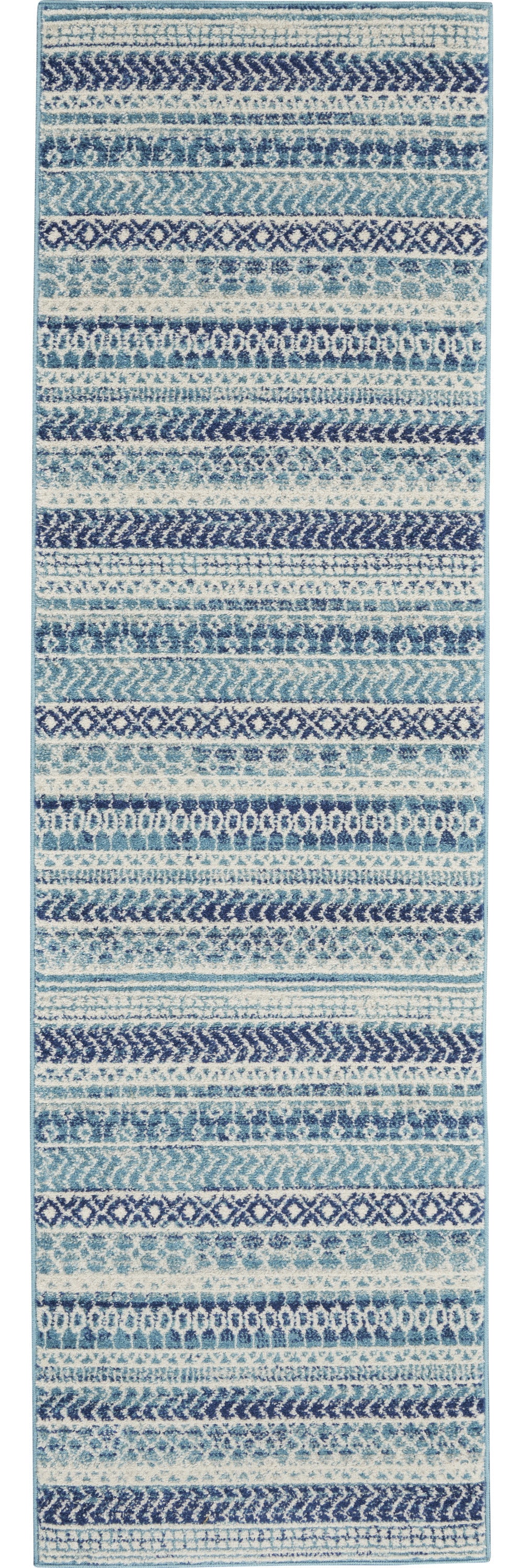 2' X 3' Blue and Ivory Striped Power Loom Area Rug