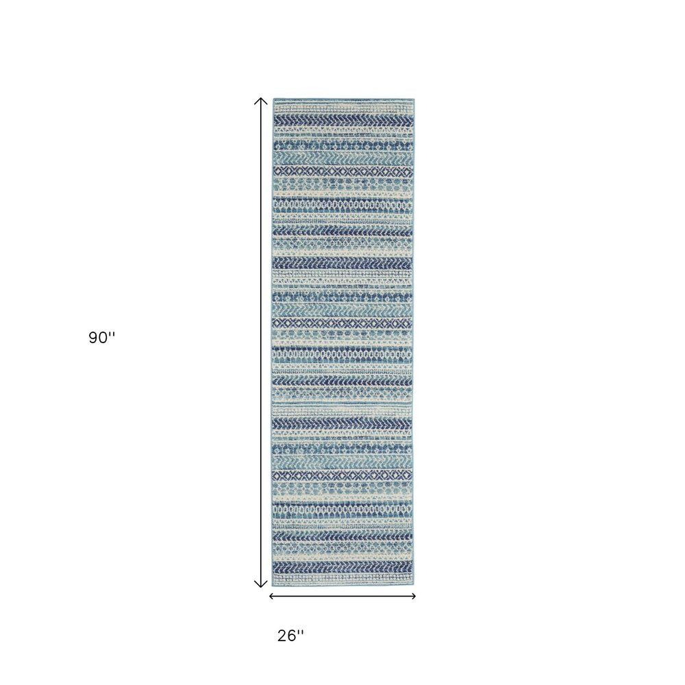 2' X 3' Blue And Ivory Striped Area Rug