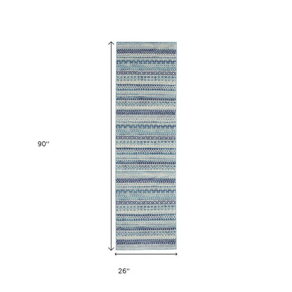 2' X 3' Blue And Ivory Striped Area Rug