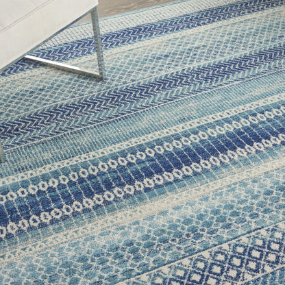 2' X 3' Blue and Ivory Striped Power Loom Area Rug