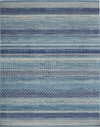 2' X 3' Blue and Ivory Striped Power Loom Area Rug