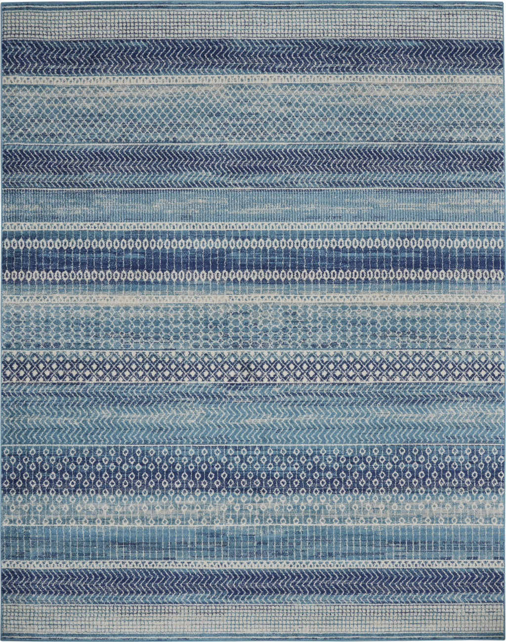 2' X 3' Blue and Ivory Striped Power Loom Area Rug