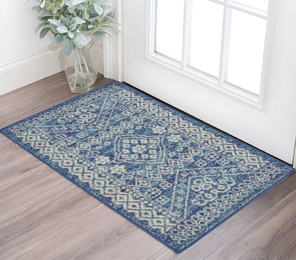 4' X 6' Navy Blue And Ivory Tribal Area Rug