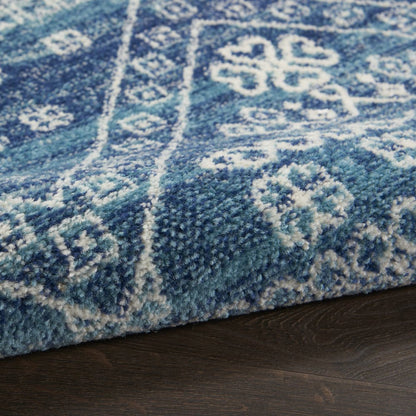 5' X 7' Navy Blue And Ivory Tribal Area Rug
