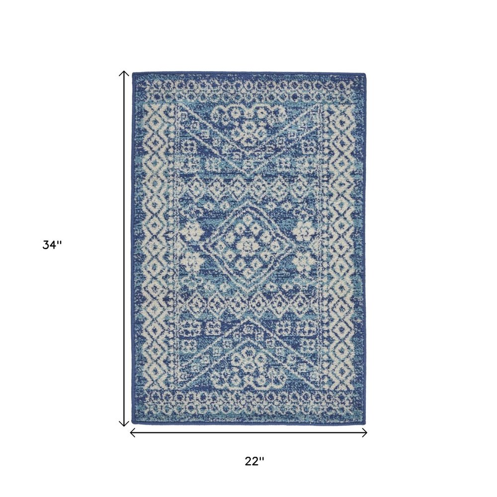 4' X 6' Navy Blue And Ivory Tribal Area Rug