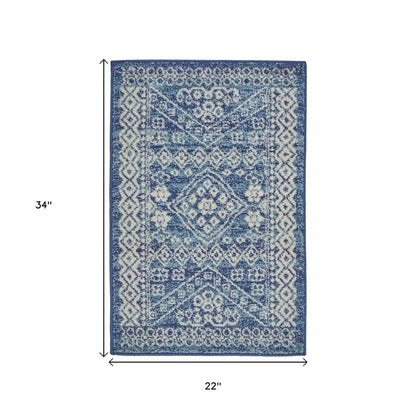 4' X 6' Navy Blue And Ivory Tribal Area Rug