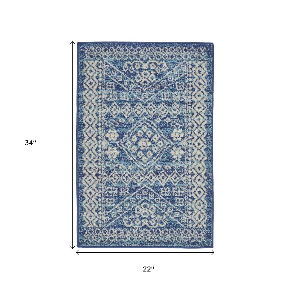 5' X 7' Navy Blue And Ivory Tribal Area Rug