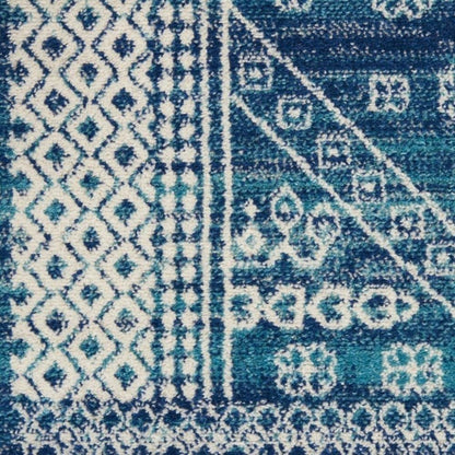 5' X 7' Navy Blue And Ivory Tribal Area Rug