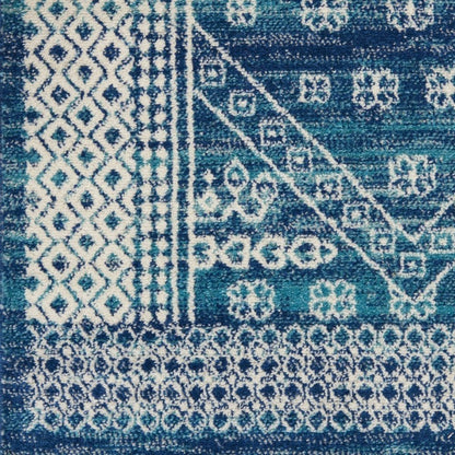 5' X 7' Navy Blue And Ivory Tribal Area Rug